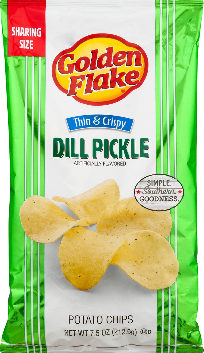 slide 9 of 9, Golden Flake Thin & Crispy Sharing Size Dill Pickle Flavored Potato Chips 7.5 oz, 7.5 oz