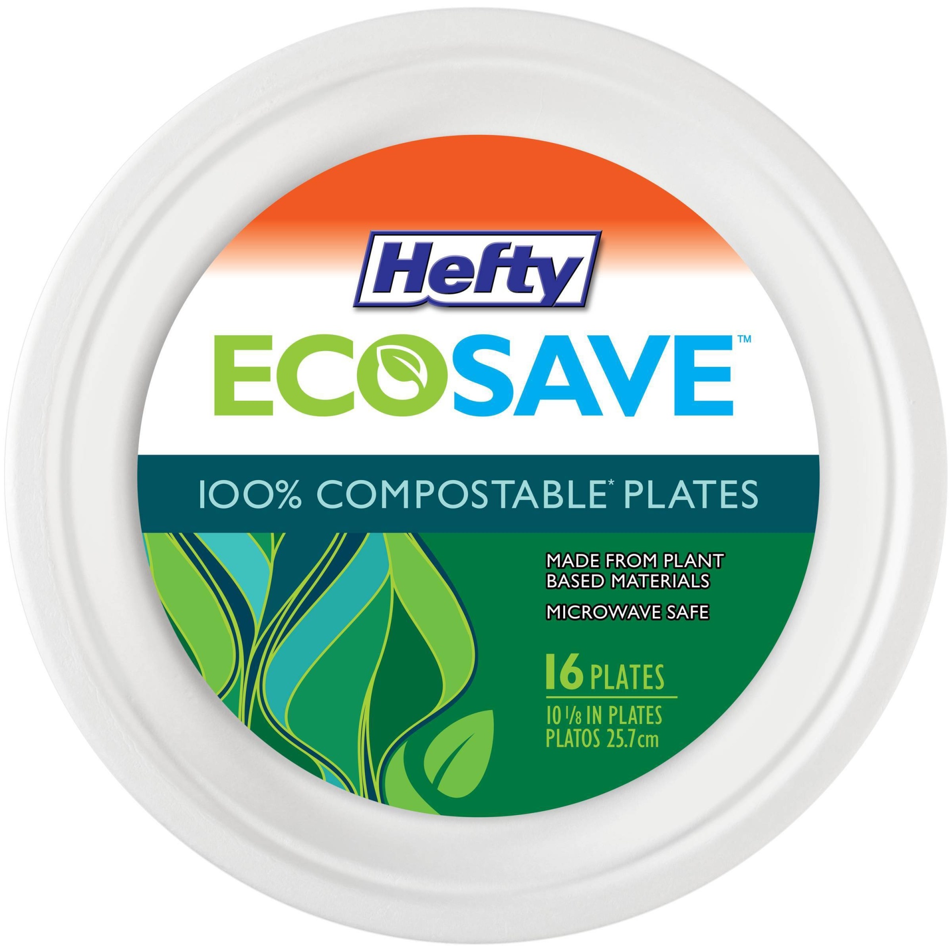 slide 1 of 4, Hefty Ecosave 10.125 Inches Compostable Plates 16 ea, 16 ct; 10 in