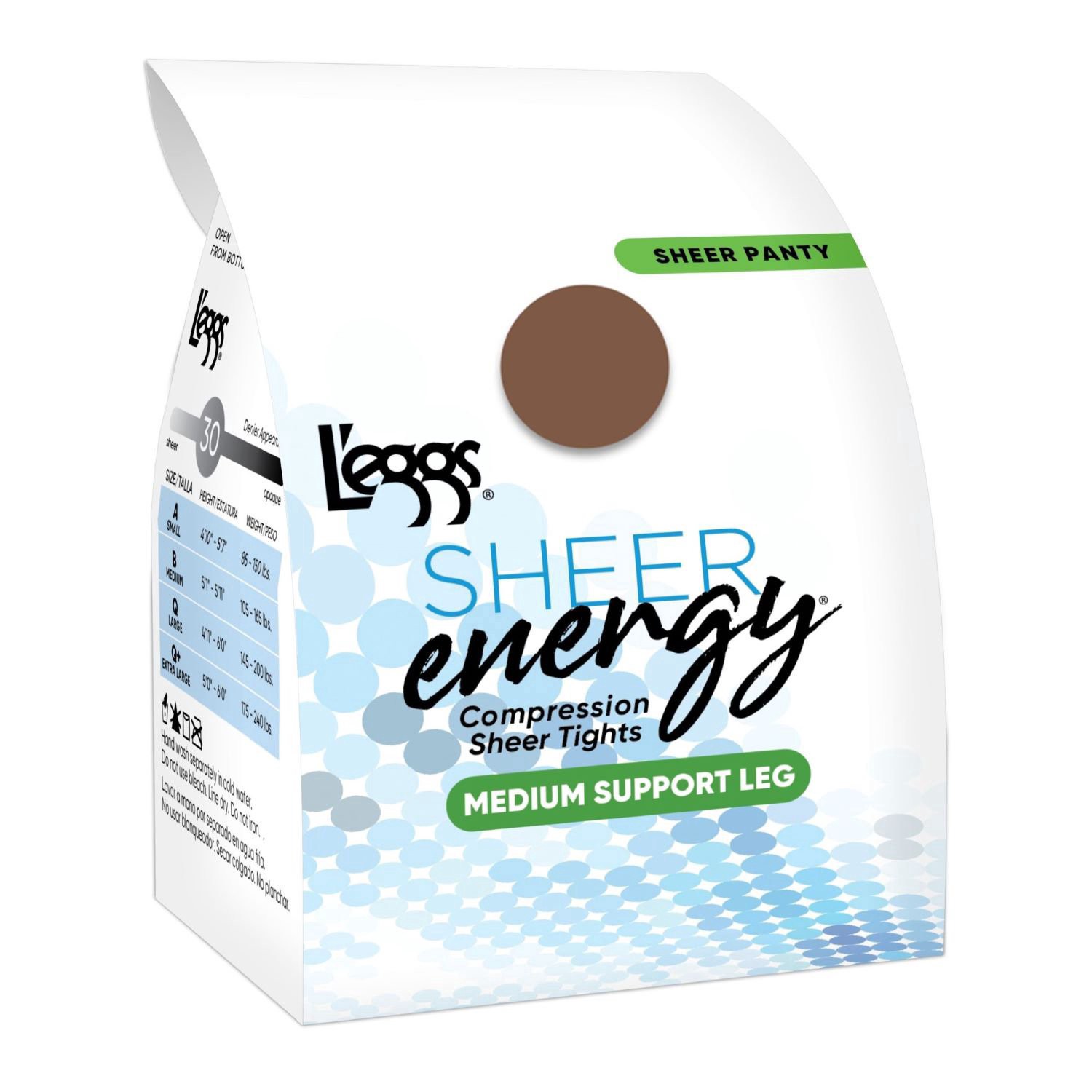 slide 1 of 2, L'eggs Sheer Energy Suntan Medium Support Leg Compression Sheer Tights Q+ 1 ea, 1 ct