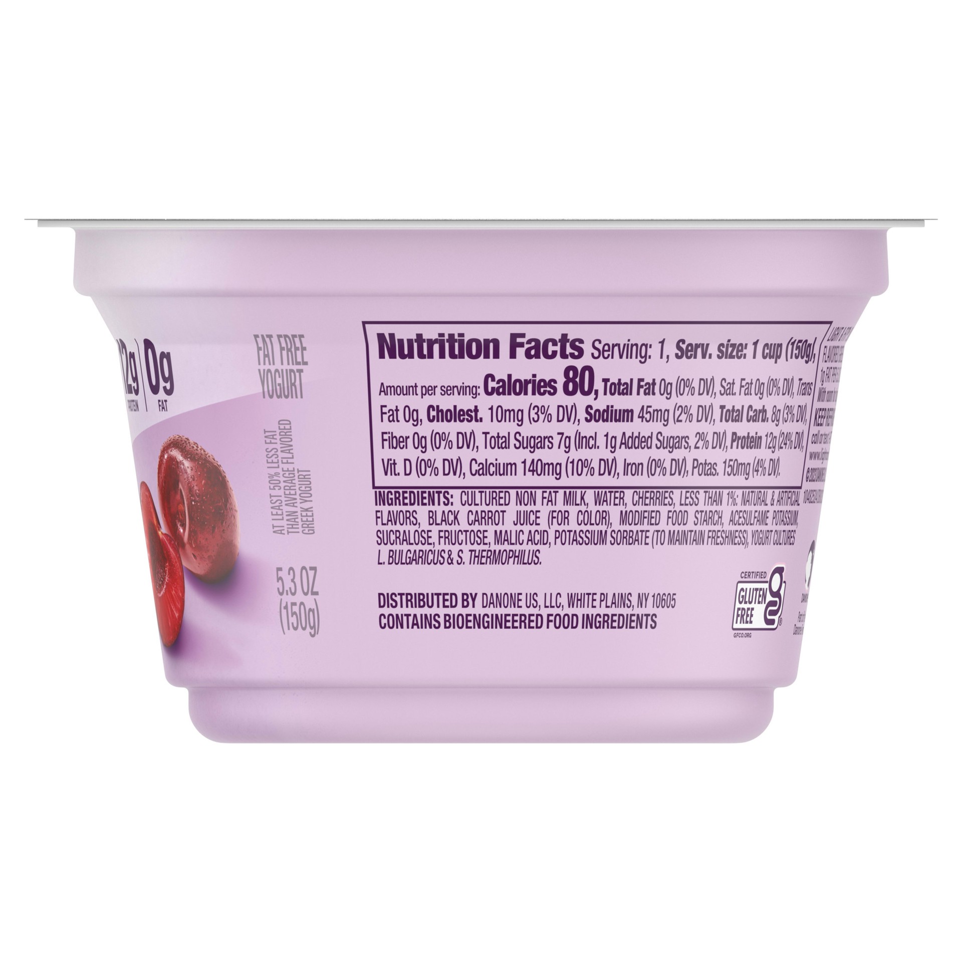 slide 4 of 5, Dannon Light + Fit Cherry Greek Fat Free Yogurt, 5.3 OZ Yogurt Cup, 5.3 oz