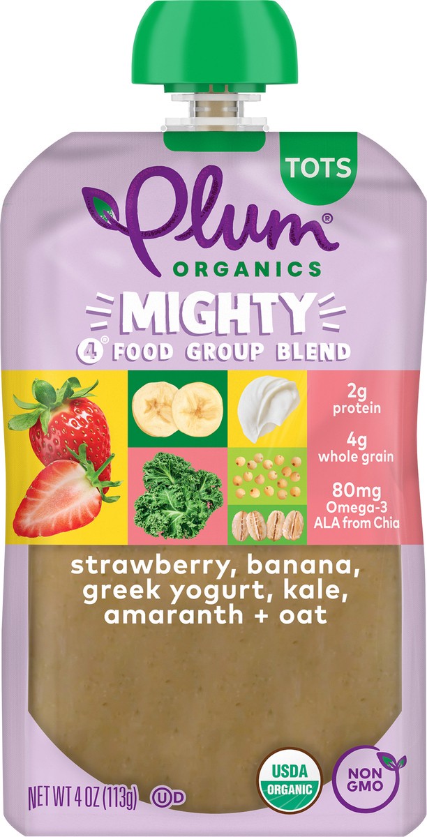 slide 6 of 9, Plum Organics Mighty 4 Strawberry, Banana, Greek Yogurt, Kale, Amaranth & Oat 4oz Pouch, 4 oz