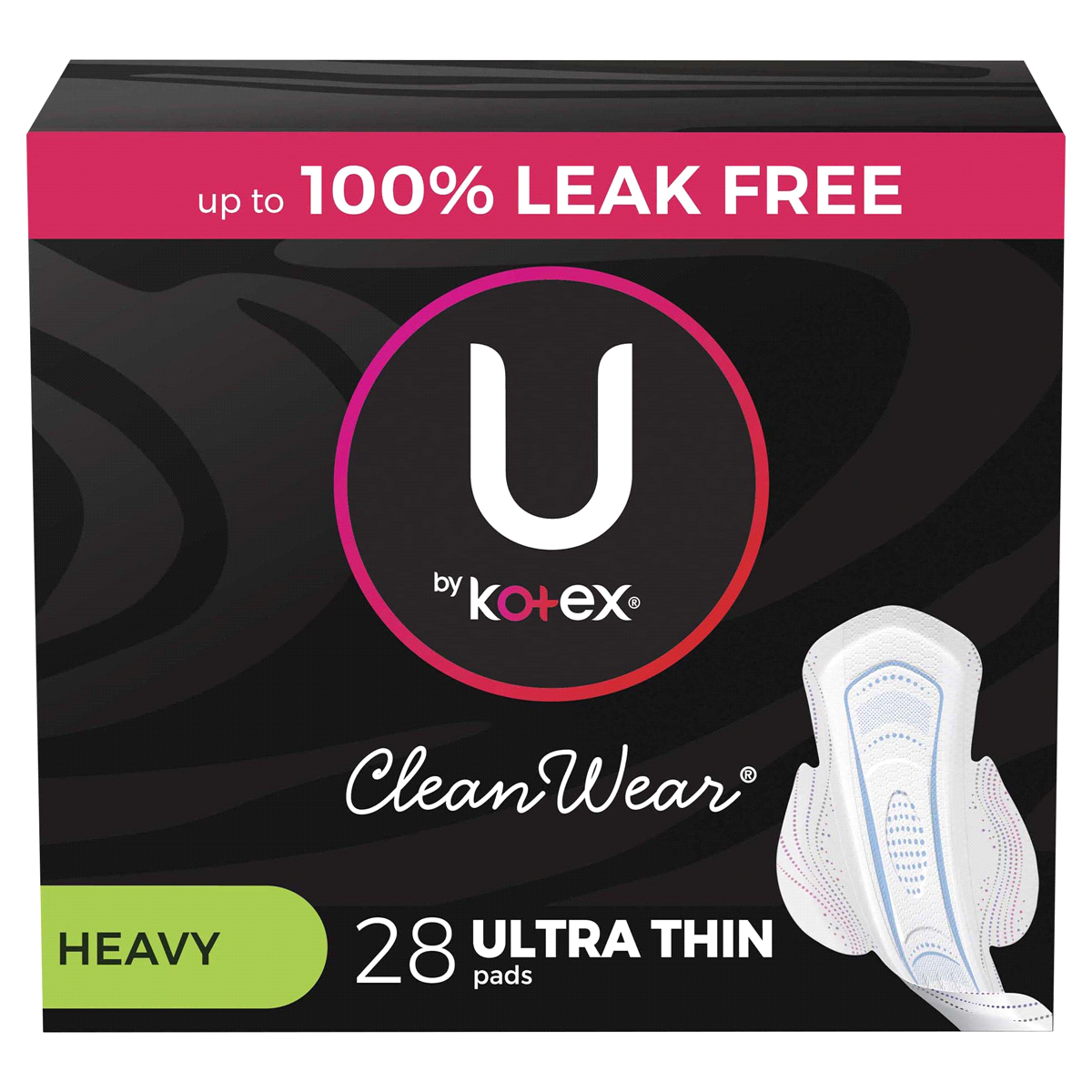 slide 1 of 1, Kotex U by Kotex CleanWear Heavy Flow Ultra Thin Pads with Wings, 28 ct