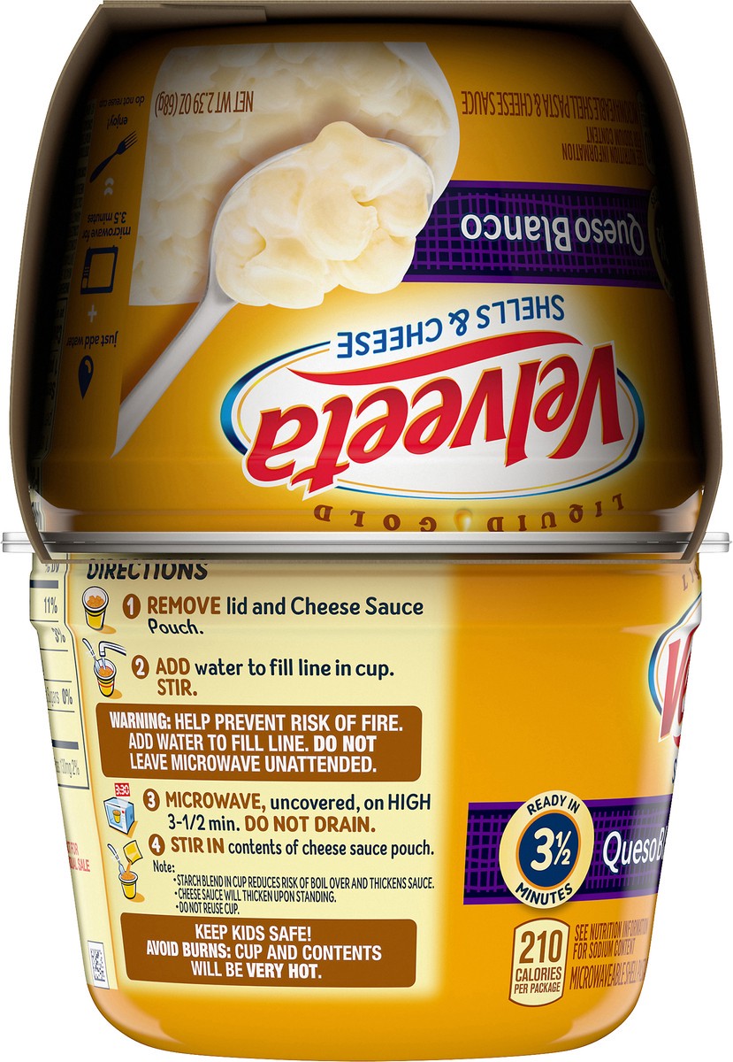 slide 13 of 14, Velveeta Shells & Cheese Queso Blanco Microwavable Shell Pasta & Cheese Sauce, 4 ct Pack, 2.39 oz Cups, 4 ct