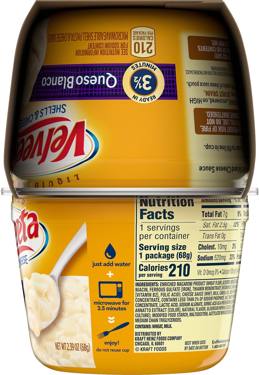 slide 4 of 14, Velveeta Shells & Cheese Queso Blanco Microwavable Shell Pasta & Cheese Sauce, 4 ct Pack, 2.39 oz Cups, 4 ct