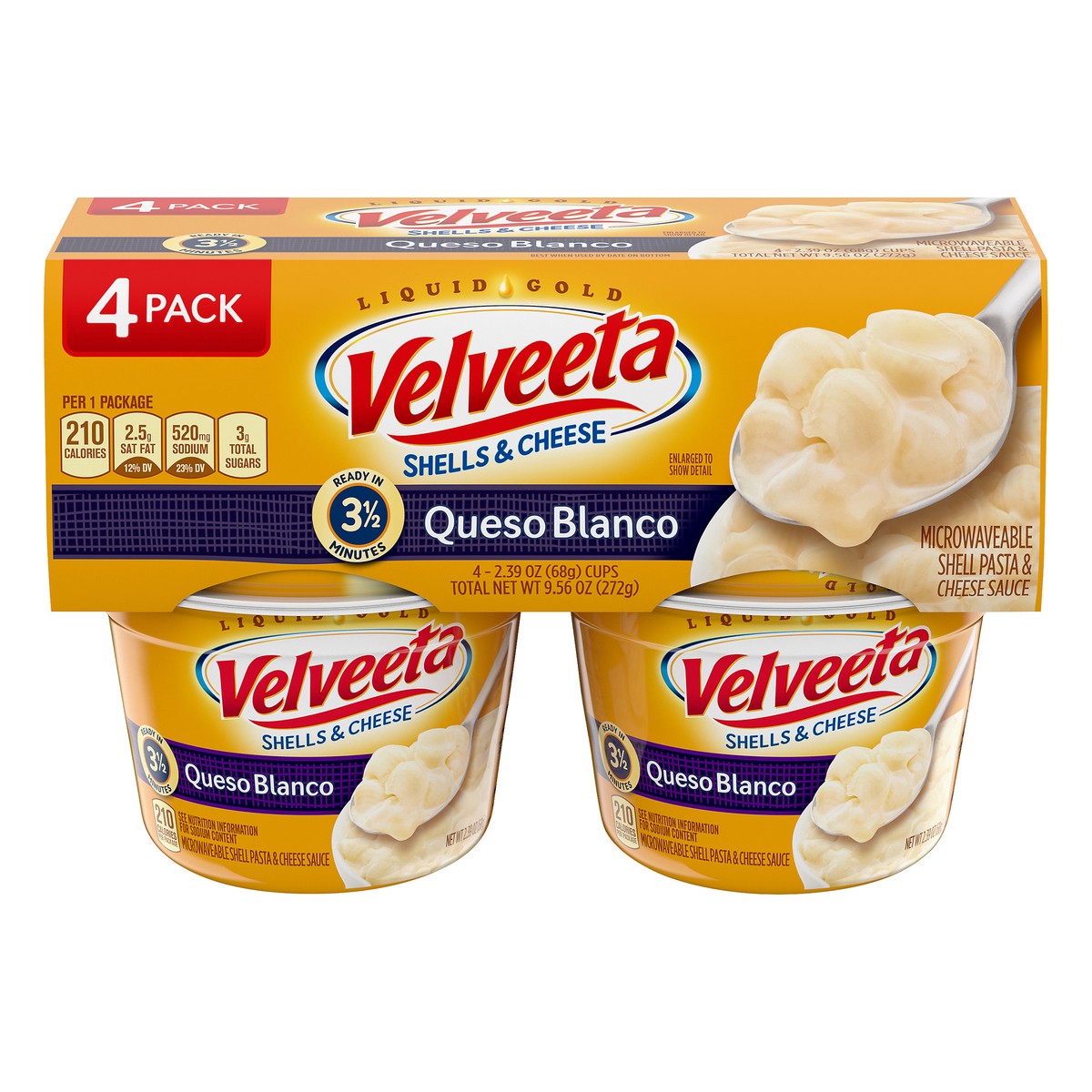 slide 3 of 14, Velveeta Shells & Cheese Queso Blanco Microwavable Shell Pasta & Cheese Sauce, 4 ct Pack, 2.39 oz Cups, 4 ct