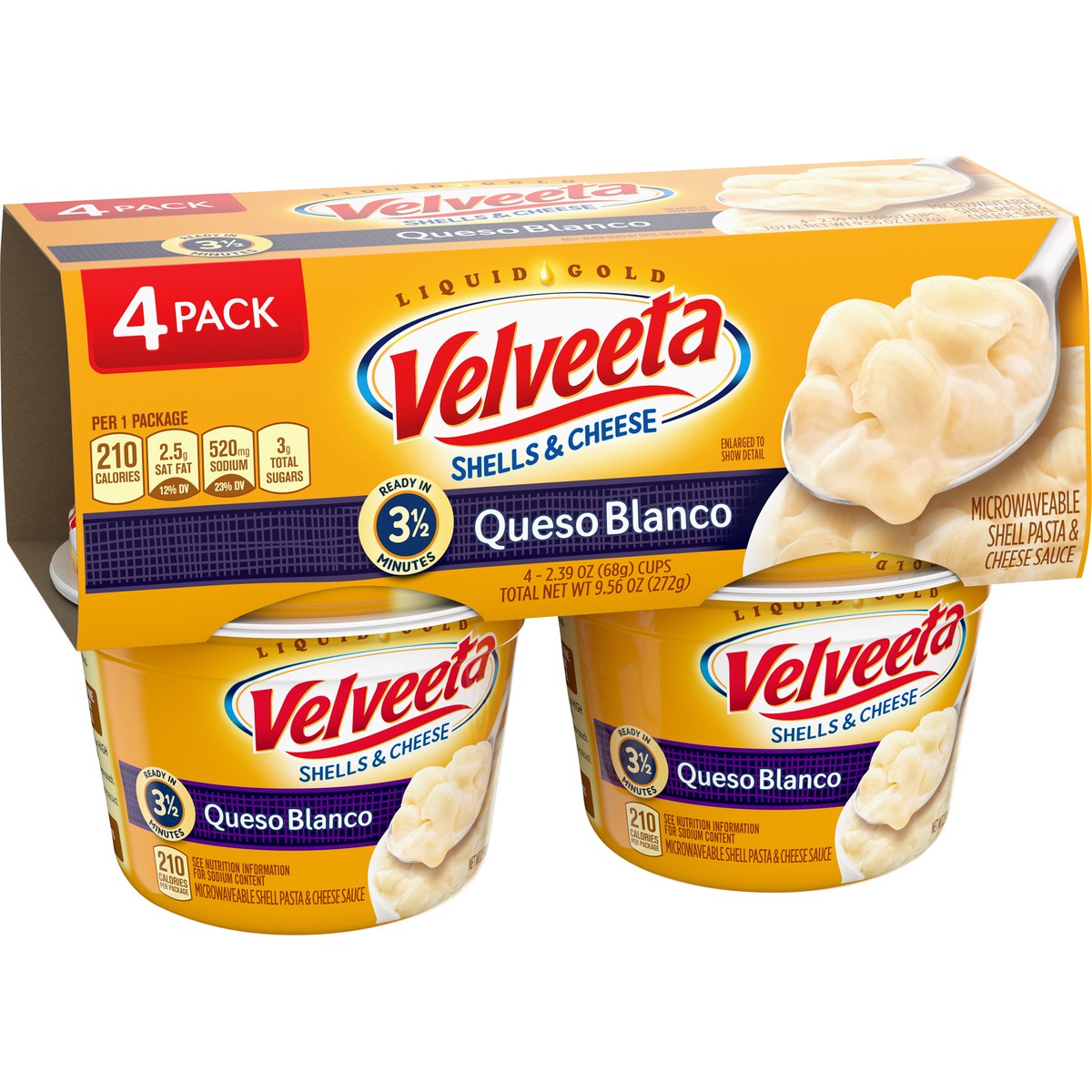 slide 6 of 14, Velveeta Shells & Cheese Queso Blanco Microwavable Shell Pasta & Cheese Sauce, 4 ct Pack, 2.39 oz Cups, 4 ct