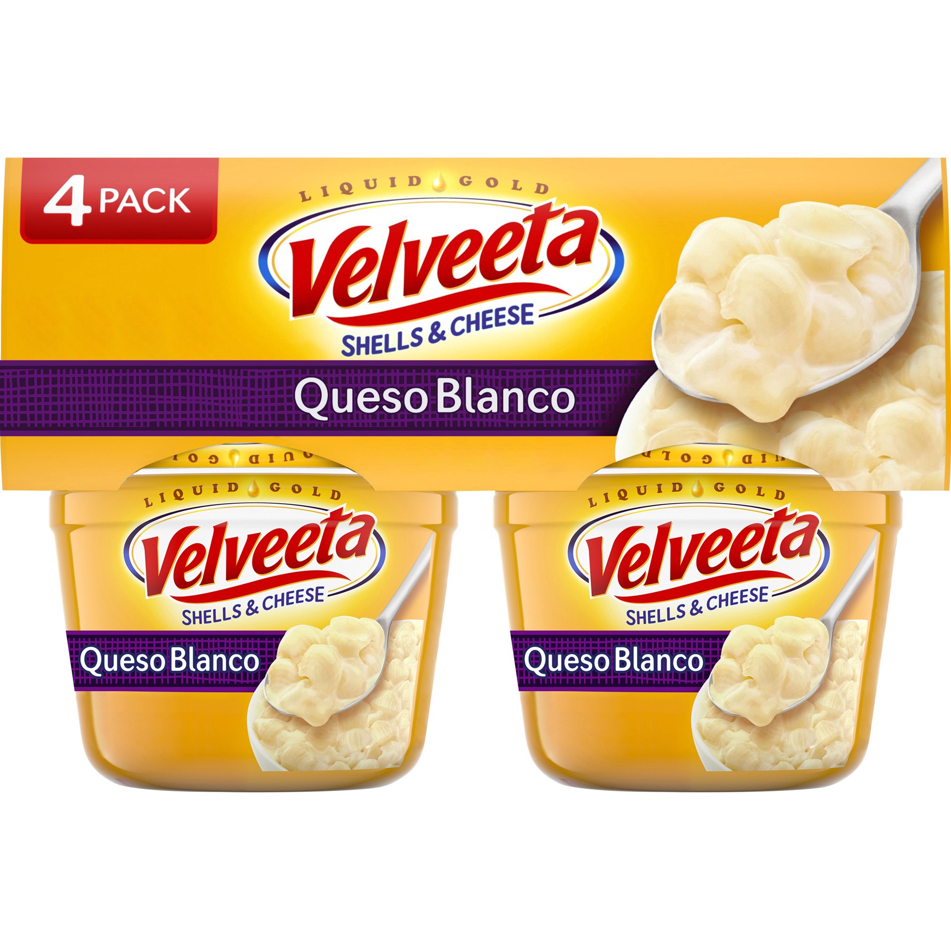 slide 1 of 14, Velveeta Shells & Cheese Queso Blanco Microwavable Shell Pasta & Cheese Sauce, 4 ct Pack, 2.39 oz Cups, 4 ct