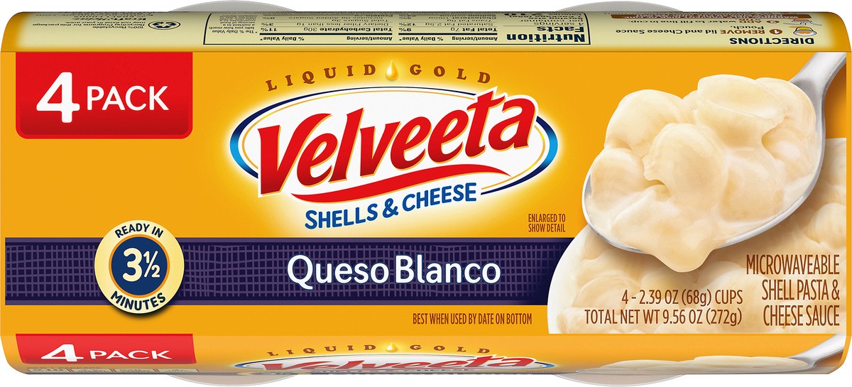 slide 10 of 14, Velveeta Shells & Cheese Queso Blanco Microwavable Shell Pasta & Cheese Sauce, 4 ct Pack, 2.39 oz Cups, 4 ct