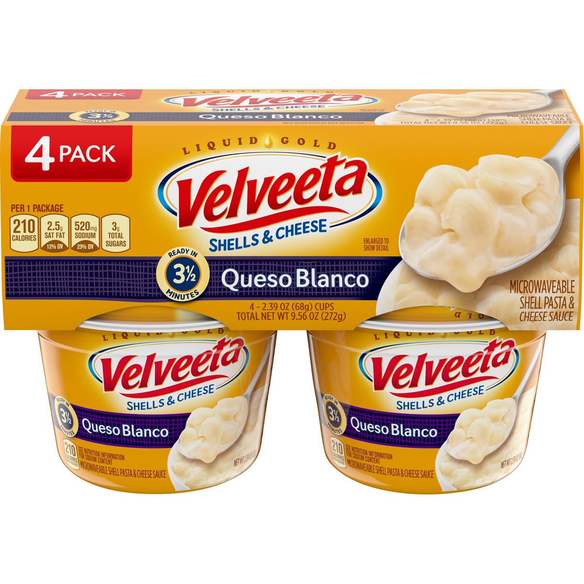 slide 5 of 14, Velveeta Shells & Cheese Queso Blanco Microwavable Shell Pasta & Cheese Sauce, 4 ct Pack, 2.39 oz Cups, 4 ct