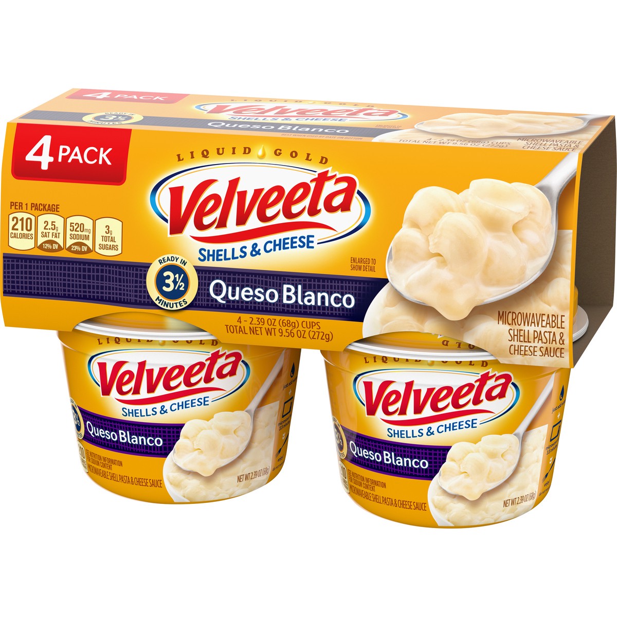 slide 12 of 14, Velveeta Shells & Cheese Queso Blanco Microwavable Shell Pasta & Cheese Sauce, 4 ct Pack, 2.39 oz Cups, 4 ct