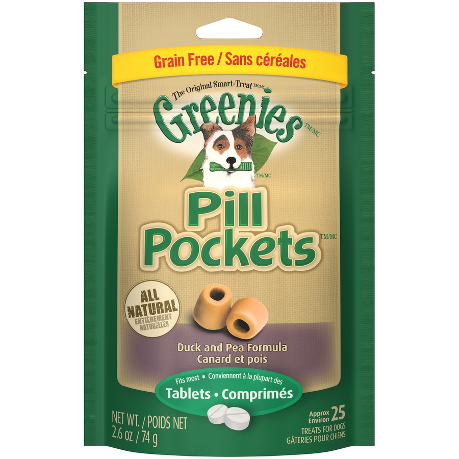 slide 1 of 1, Greenies Allergy Formula Roasted Duck & Pea Pill Pockets Tablet Dog Treats, 2.6 oz