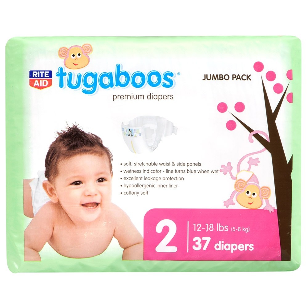 slide 1 of 1, Rite Aid Tugaboos Diapers, Premium, Size 2, 37 ct
