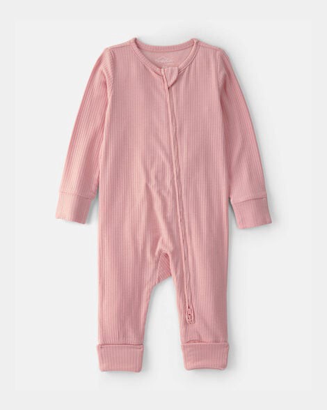 slide 1 of 6, Carters Baby Girl 2-Way Zip PurelySoft Sleep & Play Pajama - Pink Pink 3M, 1 ct