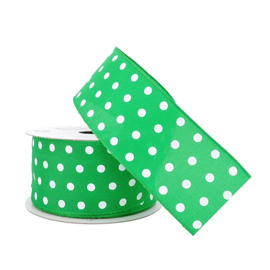 slide 1 of 4, 1.5" X 3yd. Taffeta Wired Polka Dot Ribbon By Celebrate It, 1.5 in x 3 yd