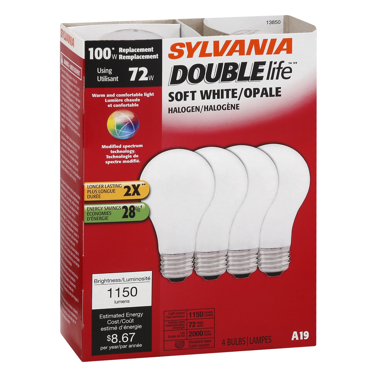 slide 4 of 11, Sylvania 72 Watts Double Life Soft White Halogen Light Bulbs 4.0 ea, 4 ct