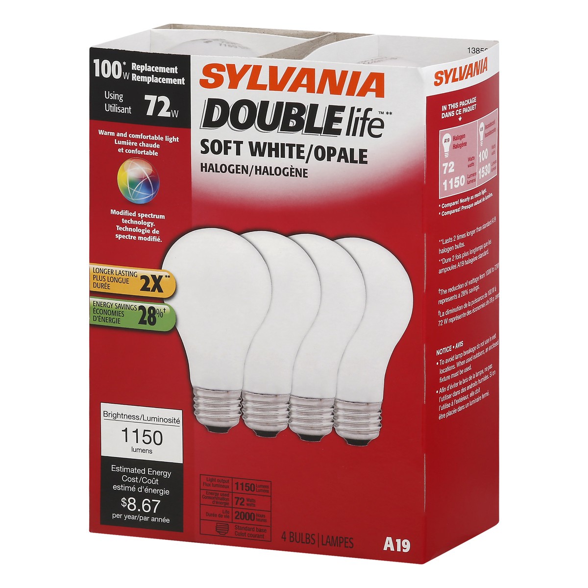 slide 5 of 11, Sylvania 72 Watts Double Life Soft White Halogen Light Bulbs 4.0 ea, 4 ct