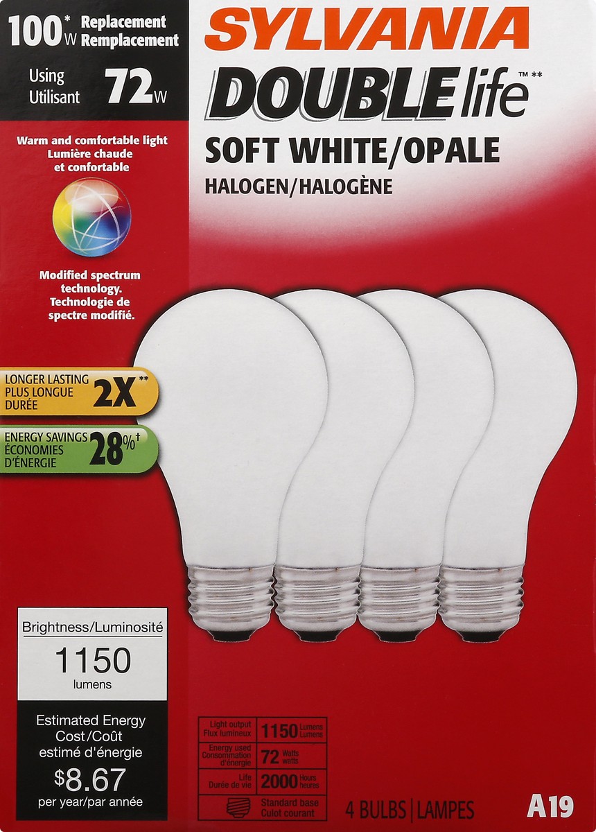 slide 6 of 11, Sylvania 72 Watts Double Life Soft White Halogen Light Bulbs 4.0 ea, 4 ct