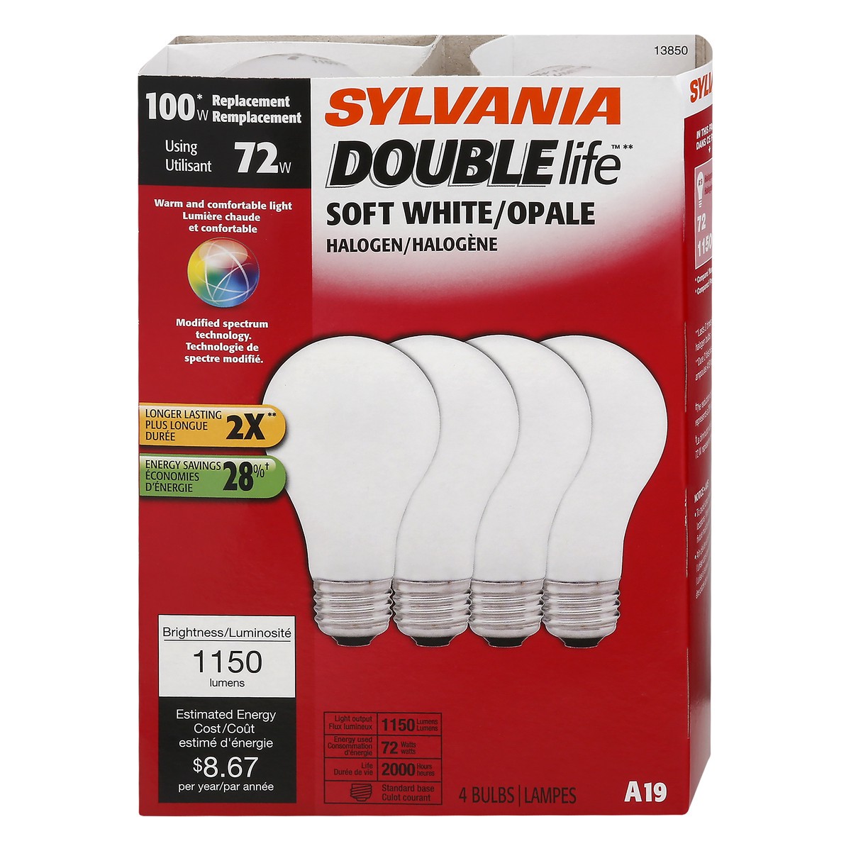 slide 1 of 11, Sylvania 72 Watts Double Life Soft White Halogen Light Bulbs 4.0 ea, 4 ct