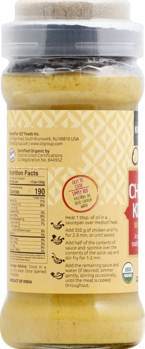 slide 3 of 6, Khazana Organic Chicken Korma Simmer Sauce, 12.7 oz