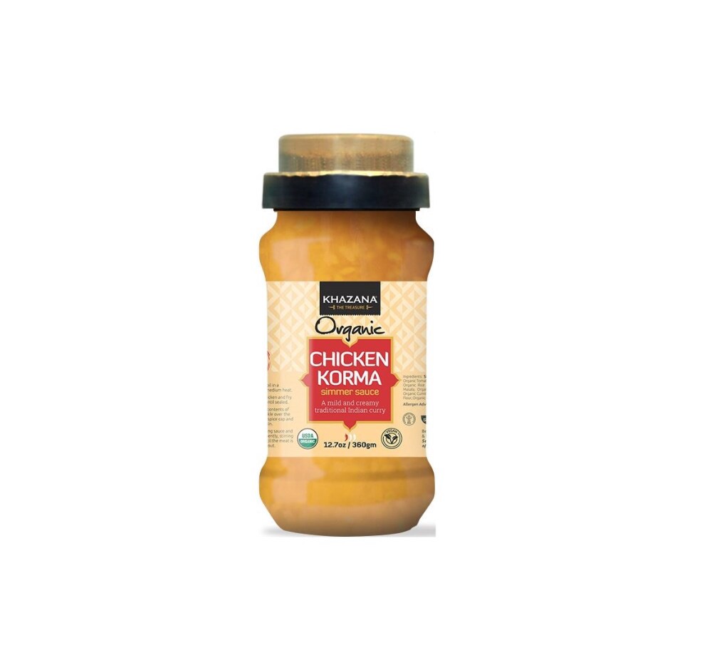 slide 1 of 6, Khazana Organic Chicken Korma Simmer Sauce, 12.7 oz