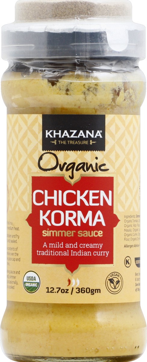 slide 5 of 6, Khazana Organic Chicken Korma Simmer Sauce, 12.7 oz