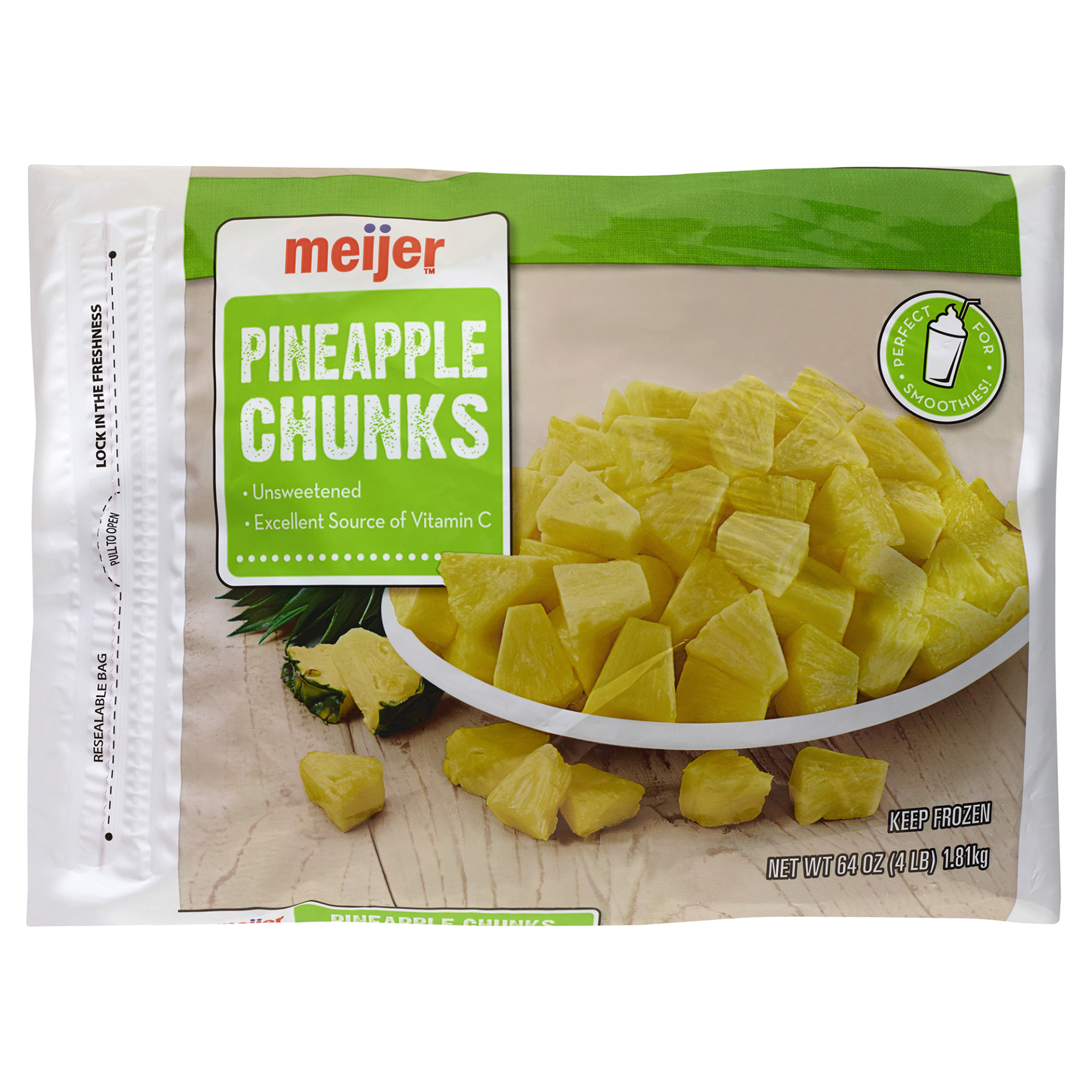 slide 1 of 2, Meijer Frozen Fruit, Pineapple Chunks, 64 oz