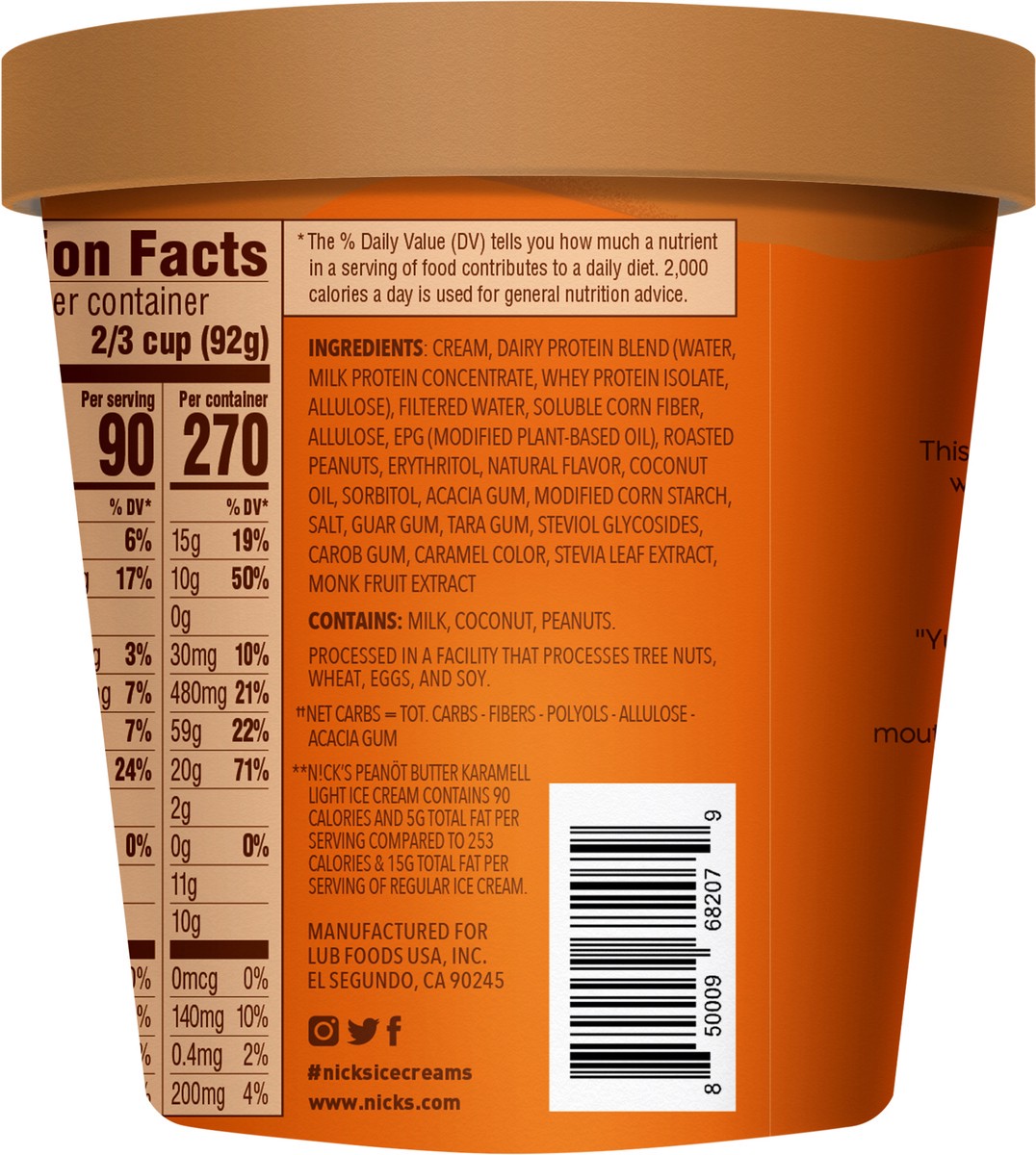 slide 3 of 7, Nick's Light Peanot Butter Karamell Ice Cream 1 pt Cup\Tub, 16 oz