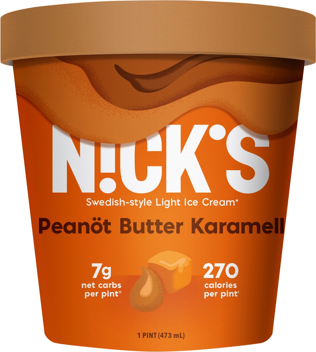 slide 7 of 7, Nick's Light Peanot Butter Karamell Ice Cream 1 pt Cup\Tub, 16 oz