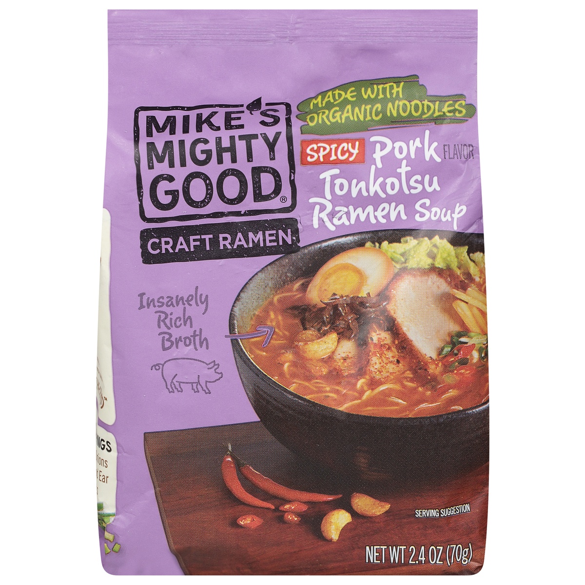 slide 1 of 1, Mike's Mighty Good Spicy Pork Tonkotsu Flavor Ramen Soup 2.4 oz, 