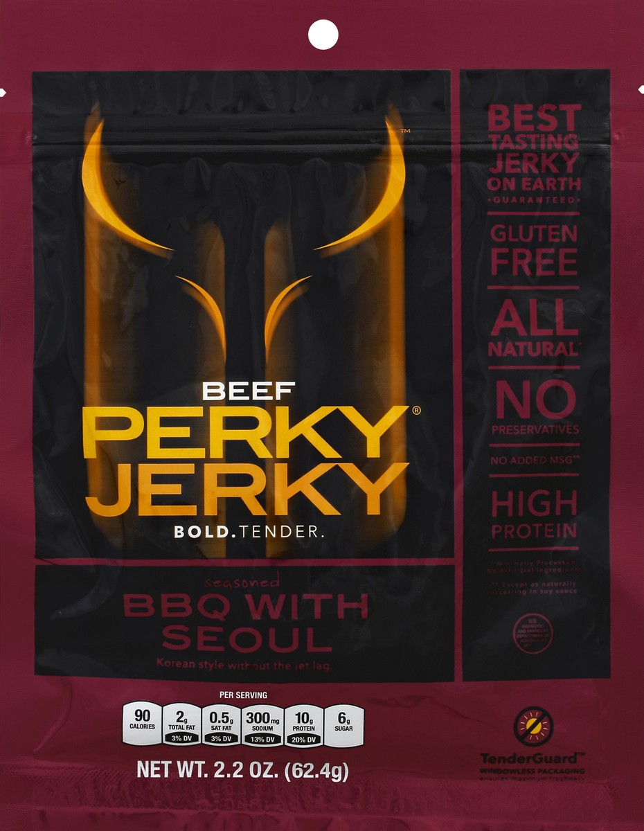 slide 2 of 3, Perky Jerky Beef Jerky Seasoned BBQ with Seoul - 2.2 Oz, 2.2 oz