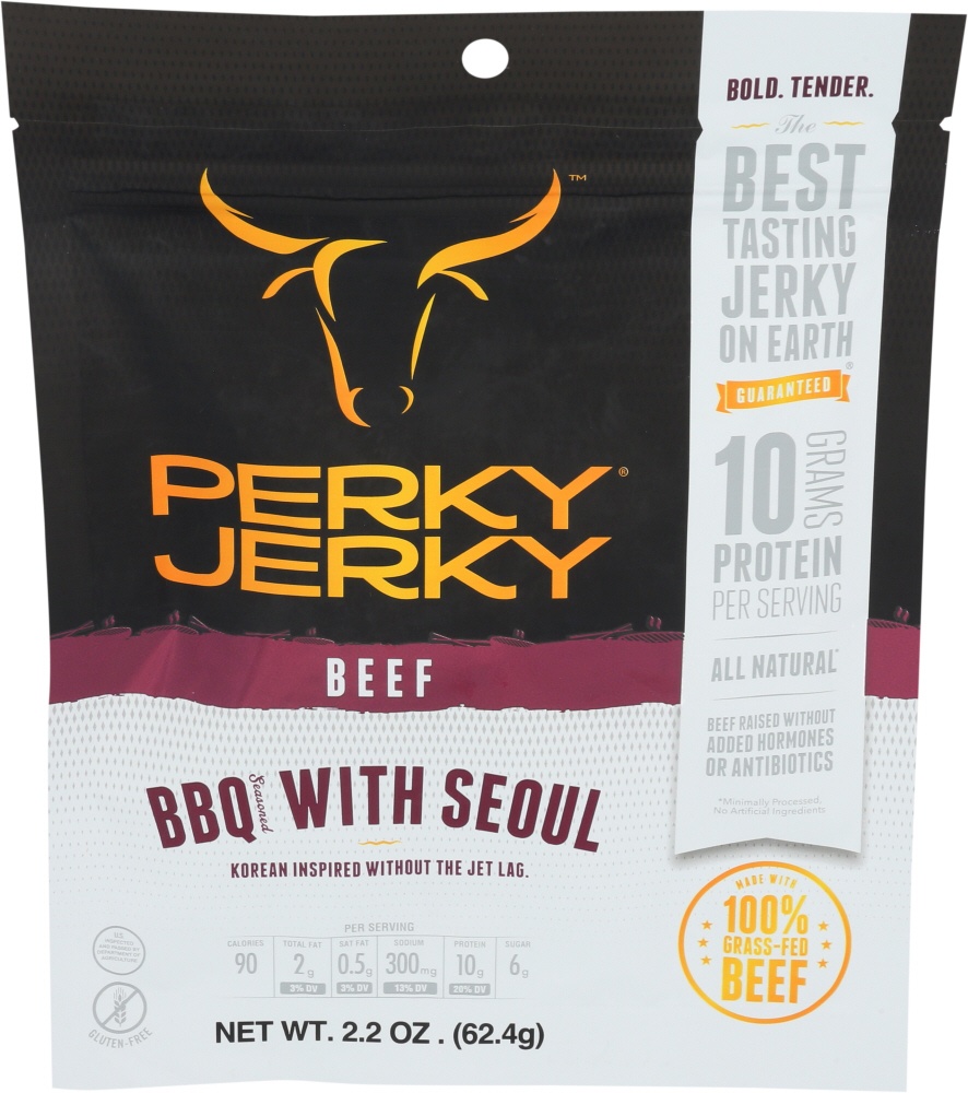 slide 1 of 3, Perky Jerky Beef Jerky Seasoned BBQ with Seoul - 2.2 Oz, 2.2 oz