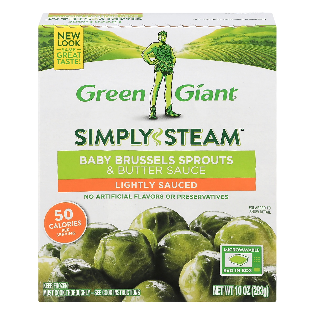 slide 1 of 1, Green Giant Simply Steam Lightly Sauced Baby Brussels Sprouts & Butter Sauce 10 oz, 10 oz