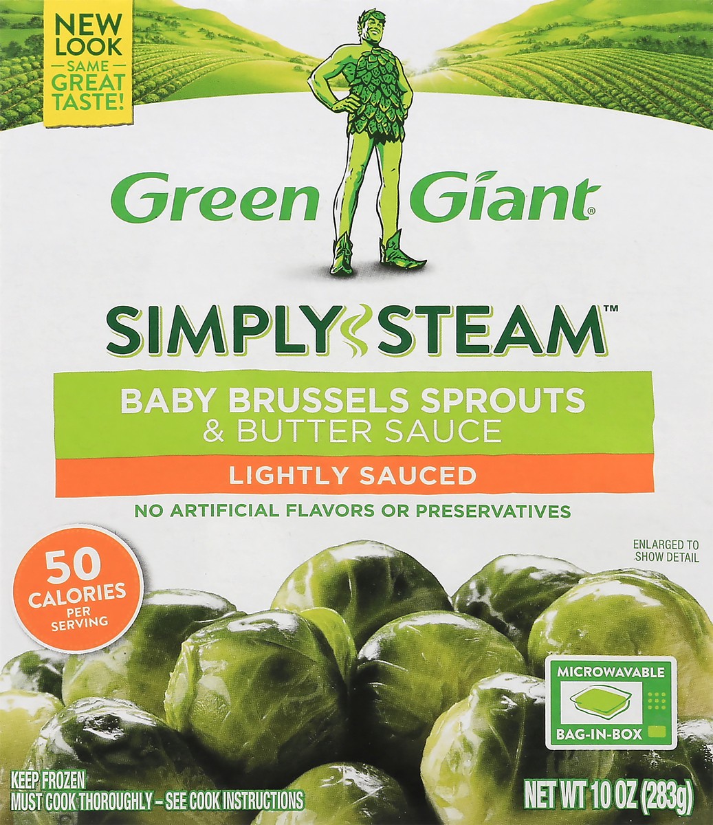 slide 1 of 14, Green Giant Simply Steam Lightly Sauced Baby Brussels Sprouts & Butter Sauce 10 oz, 10 oz