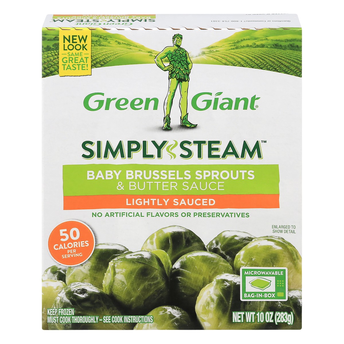 slide 1 of 14, Green Giant Simply Steam Lightly Sauced Baby Brussels Sprouts & Butter Sauce 10 oz, 10 oz
