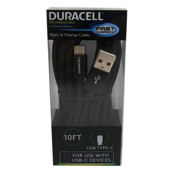 slide 1 of 2, Duracell Usb Type-C Cable, 10', Black, Le2313, 1 ct