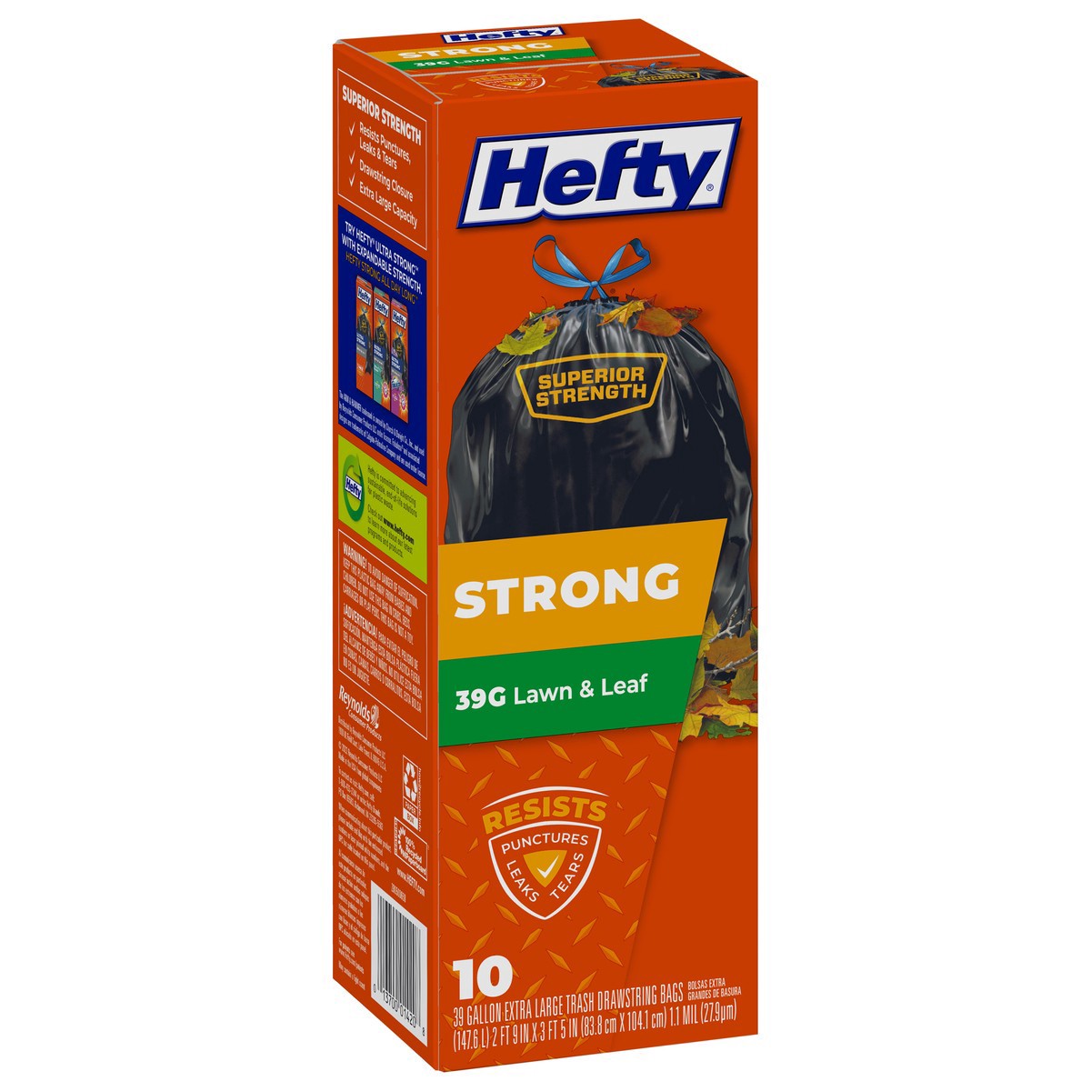 slide 7 of 14, Hefty 39 Gallon Extra Large Drawstring Strong Trash Bags Bag 10 ea, 10 ct