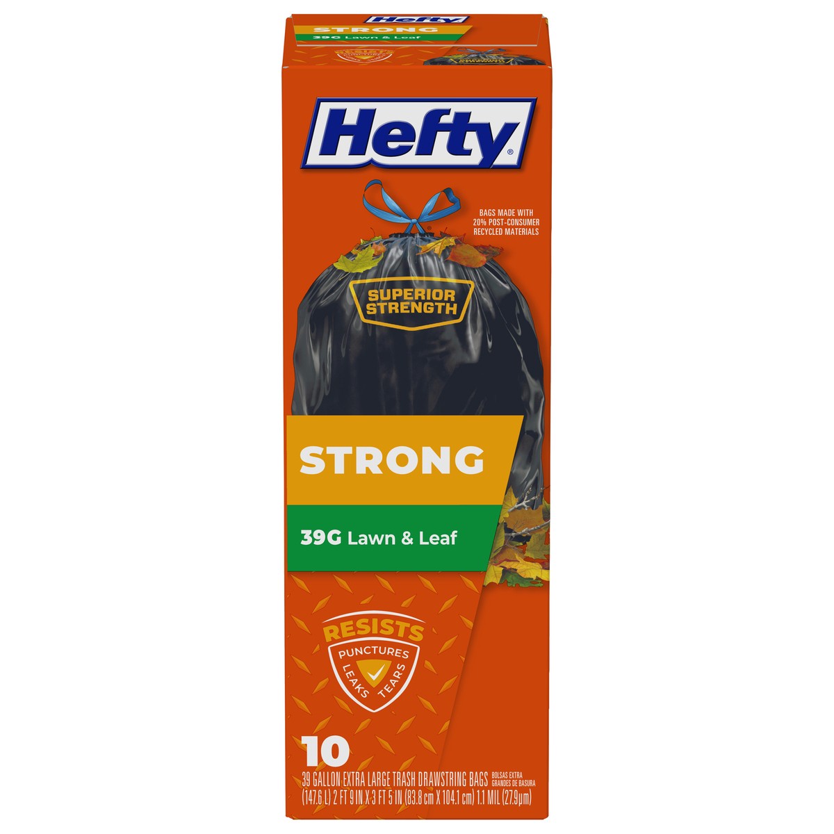 slide 1 of 14, Hefty 39 Gallon Extra Large Drawstring Strong Trash Bags Bag 10 ea, 10 ct