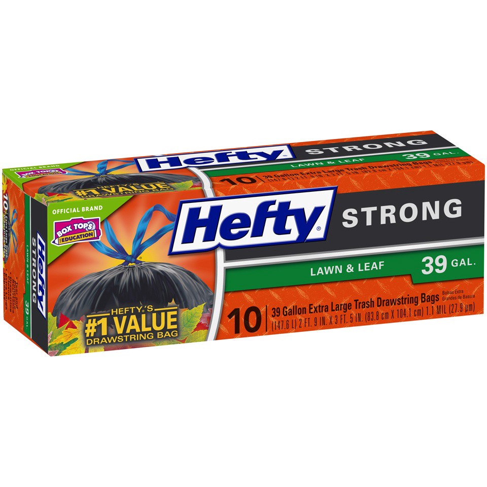 slide 9 of 14, Hefty 39 Gallon Extra Large Drawstring Strong Trash Bags Bag 10 ea, 10 ct