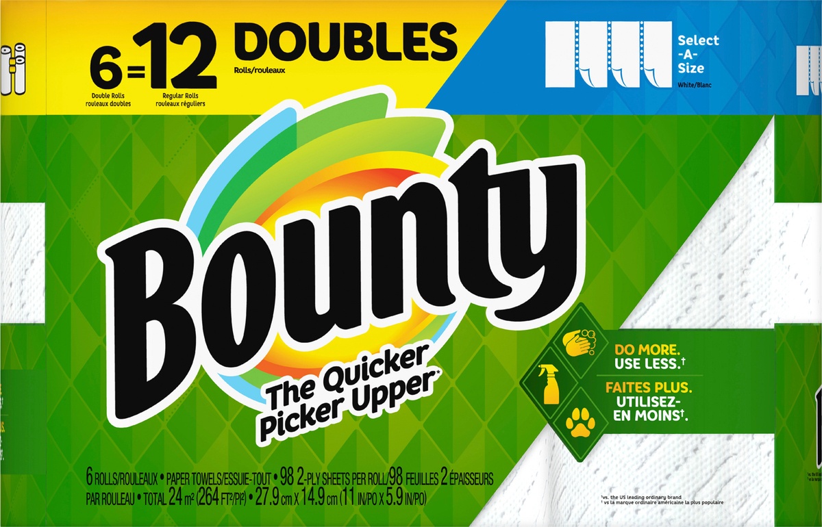 slide 4 of 6, Bounty 2-Ply Double Rolls White Select-A-Size Paper Towels 6 ea, 6 ct