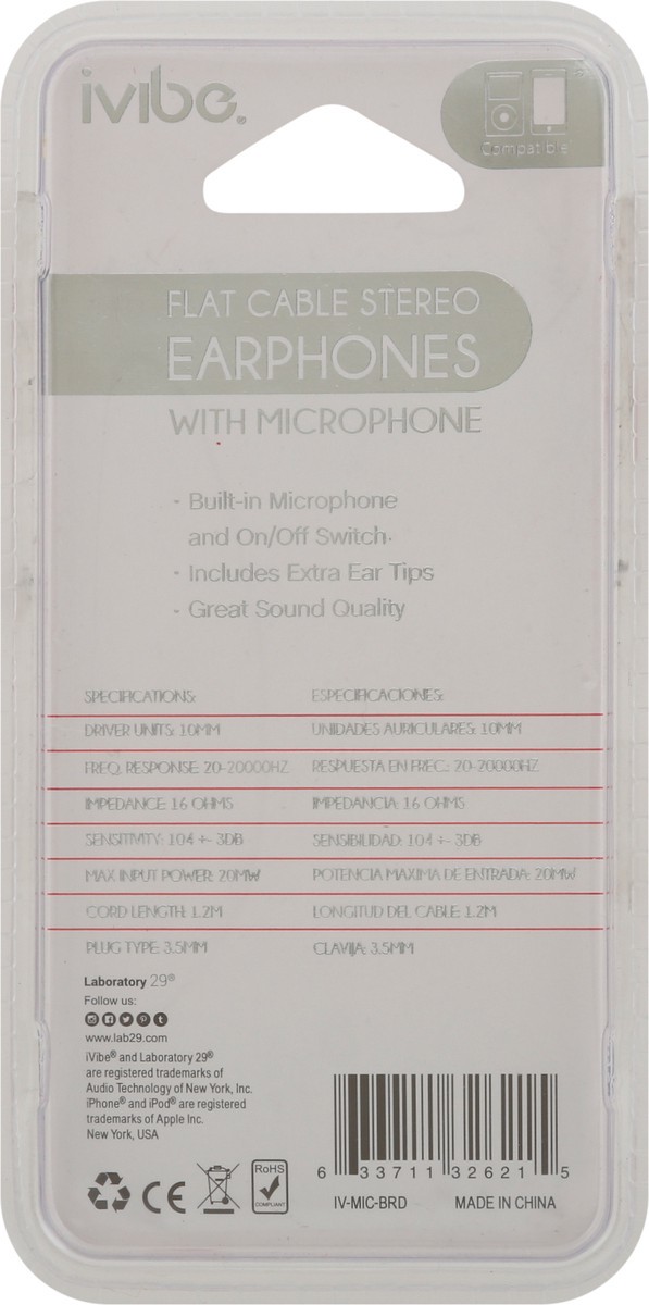 slide 6 of 11, iVibe Flat Cable Stereo with Microphones Earphones 1 ea, 1 ct