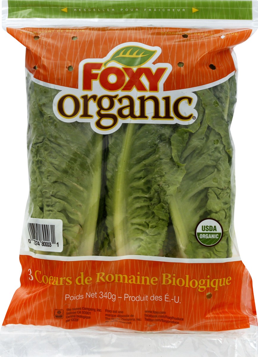 slide 5 of 9, Foxy Organic Organic Romaine Hearts, 3 ct
