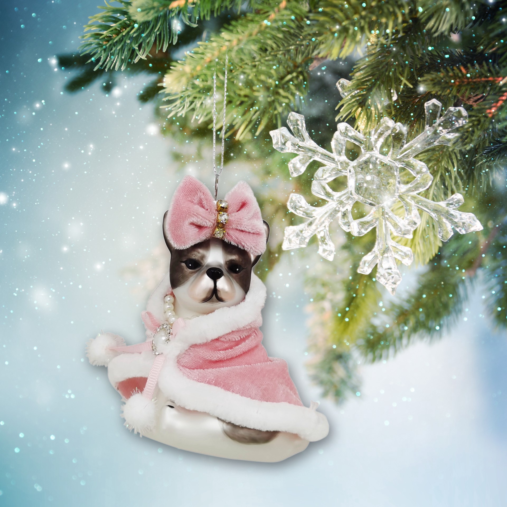 slide 3 of 3, 3.5" Bulldog In Pink Robe Glass Ornament By Ashland, 3.5 in