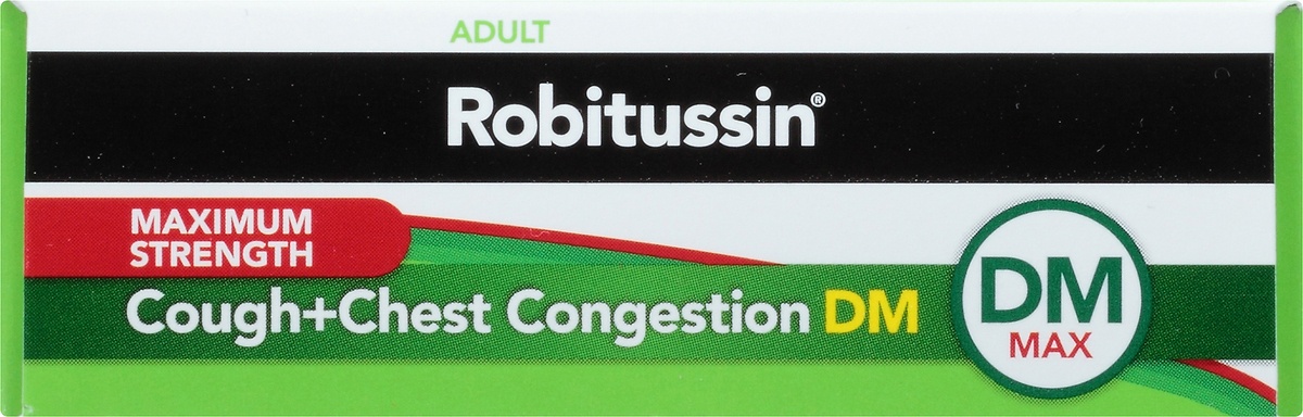 slide 5 of 9, Robitussin Maximum Strength Cough + Chest Congestion DM Non-Drowsy Liquid Filled Capsules, 20 ct
