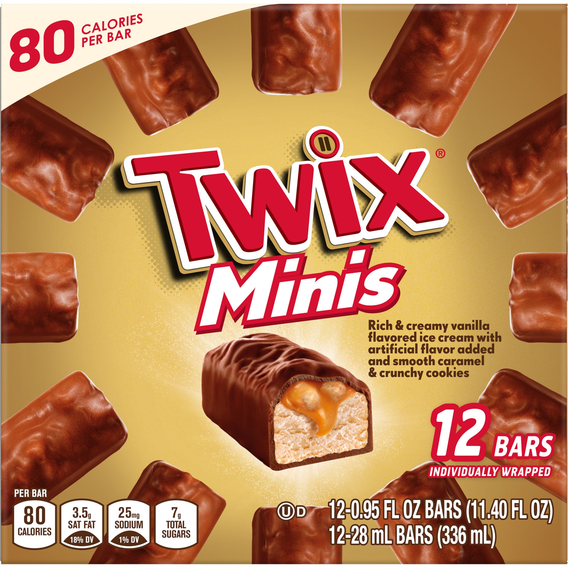 slide 1 of 4, TWIX Minis Ice Cream Bars 12-Count Box, 11.40 fl oz