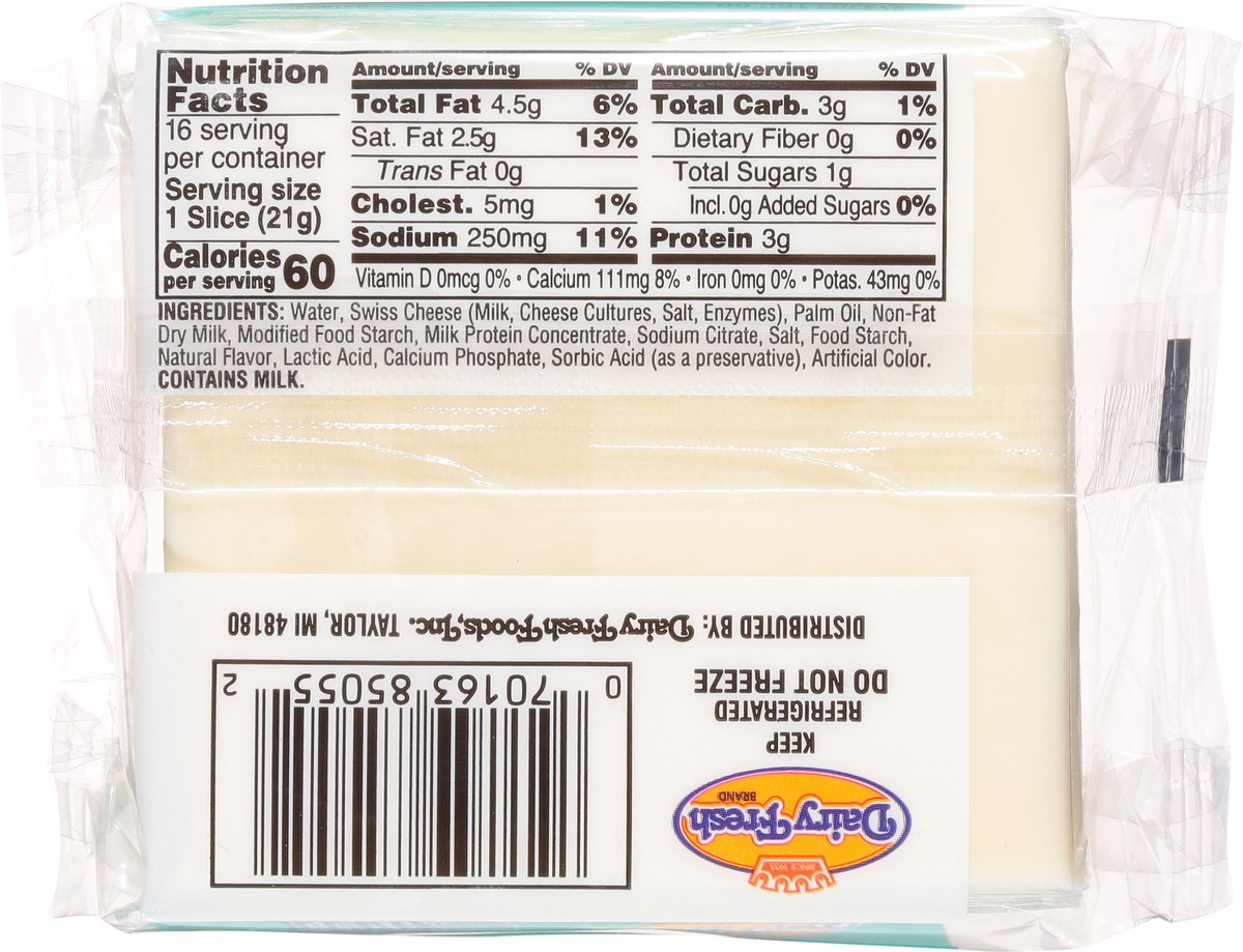 slide 11 of 13, Dairy Fresh Swiss Process Pasteurized Cheese Product 16 ea, 16 ct