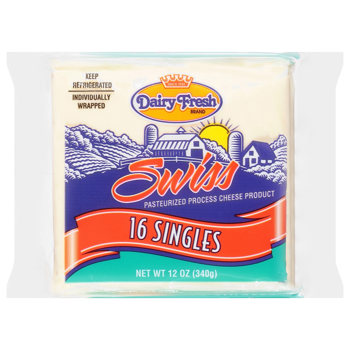 slide 1 of 13, Dairy Fresh Swiss Process Pasteurized Cheese Product 16 ea, 16 ct