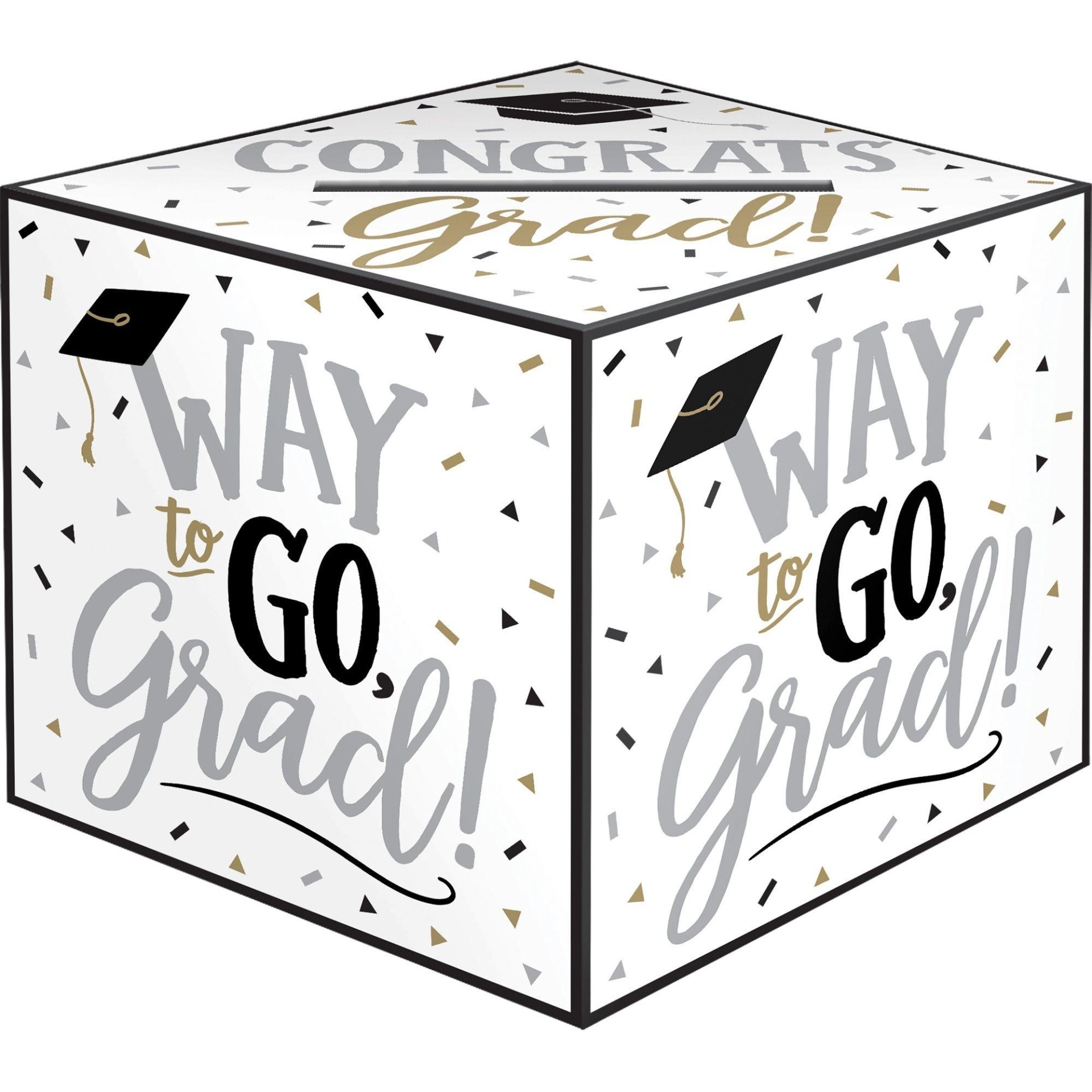 slide 1 of 1, Party City Black & White Way to Go Grad Card Holder Box, 1 ct