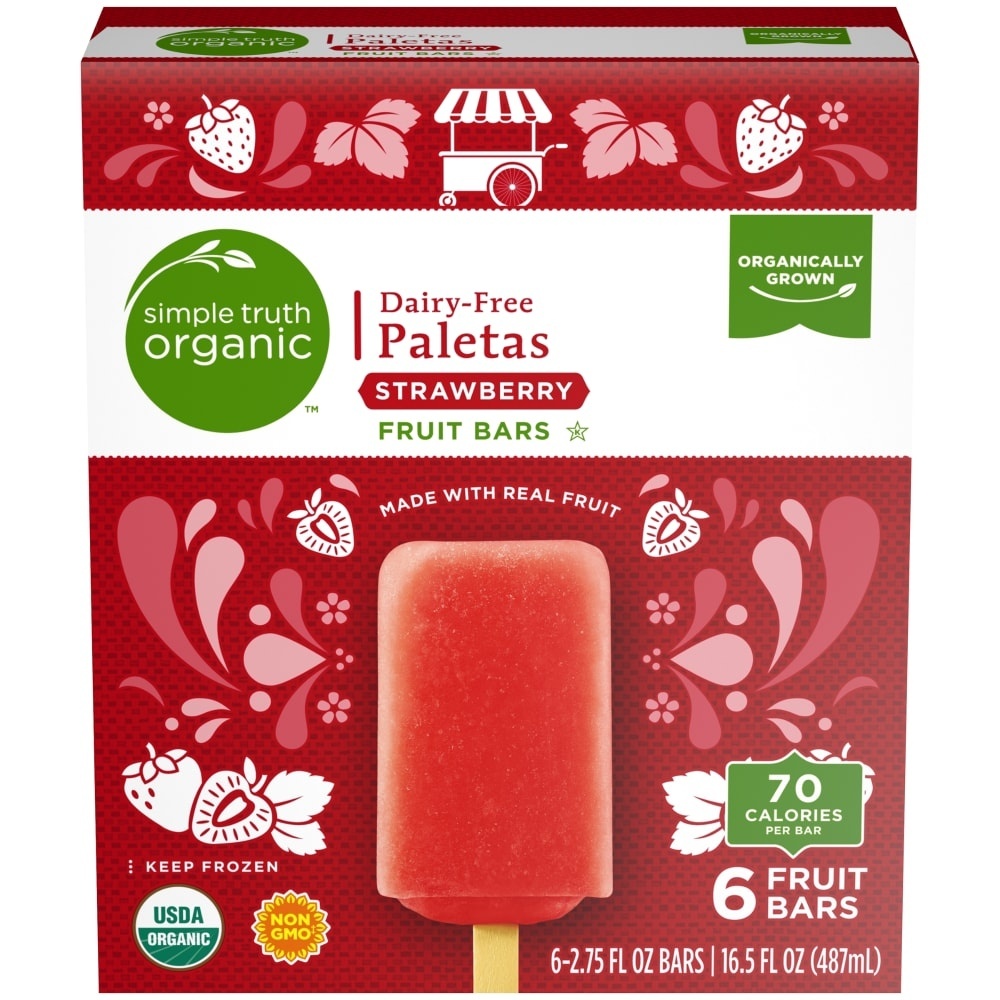 slide 1 of 1, Simple Truth Organic Dairy-Free Strawberry Paletas Fruit Bars, 6 ct; 2.75 fl oz