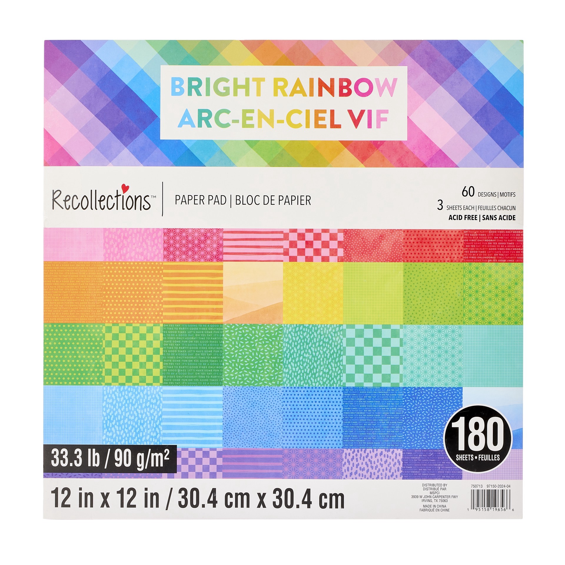 slide 5 of 5, 12" X 12" Bright Rainbow Paper Pad By Recollections, 180 Sheets, 12 in x 12 in