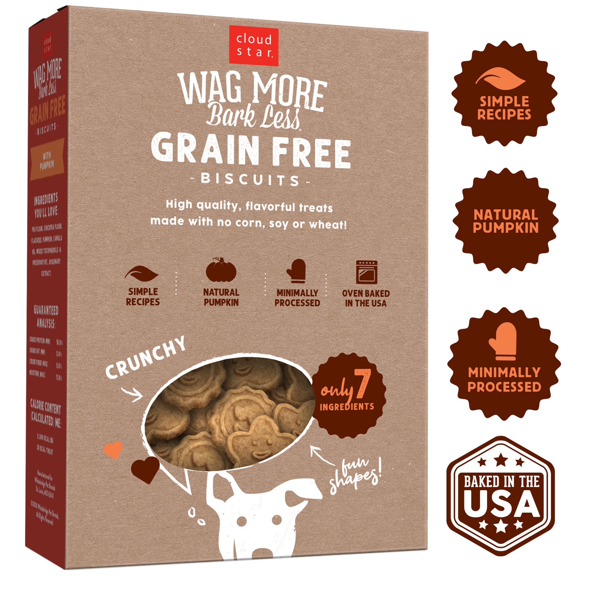 slide 2 of 9, Cloud Star Wag More Bark Less Oven Baked Grain Free Pumpkin Dog Treats, 14 oz